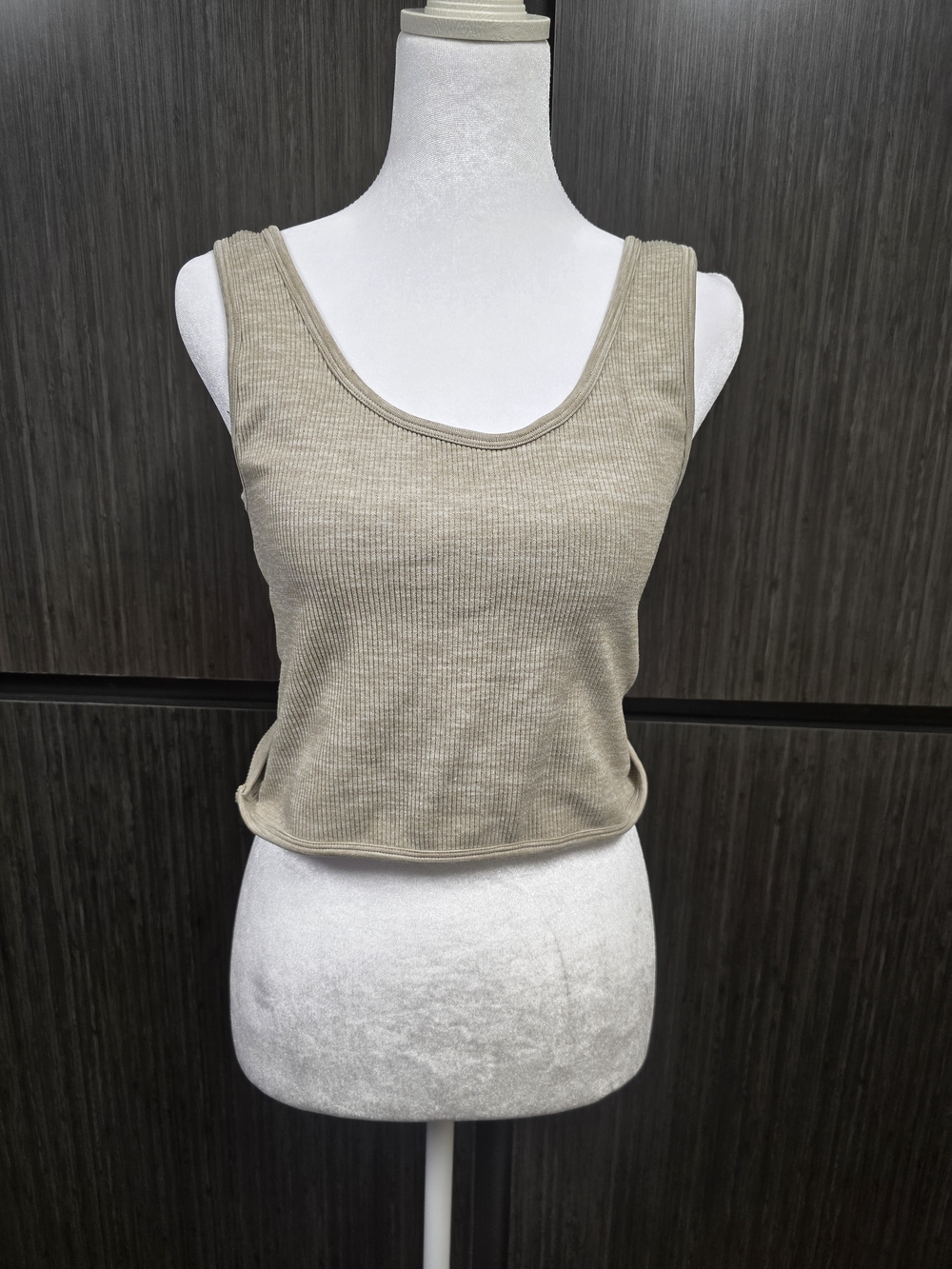 BKE Essentials Beige Ribbed Cropped Tank Top Medium